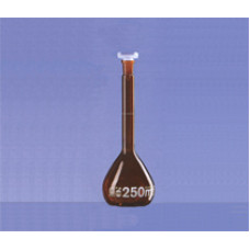 BALÃO VOL. 200ml EM VIDRO AMBAR CLASSE A TAMPA EM PP CONF. DIN 1042, GRAV.ESMALTE BRANCO, C/ CERTIFIC. DE LOTE BRAND UND